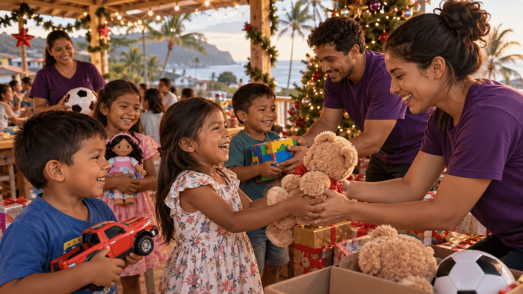 Entrega de juguetes a niños durante el agasajo navideño en Cerecita