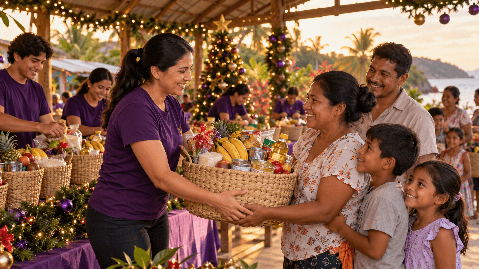 Entrega de alimentos a familias durante el agasajo navideño en Cerecita
