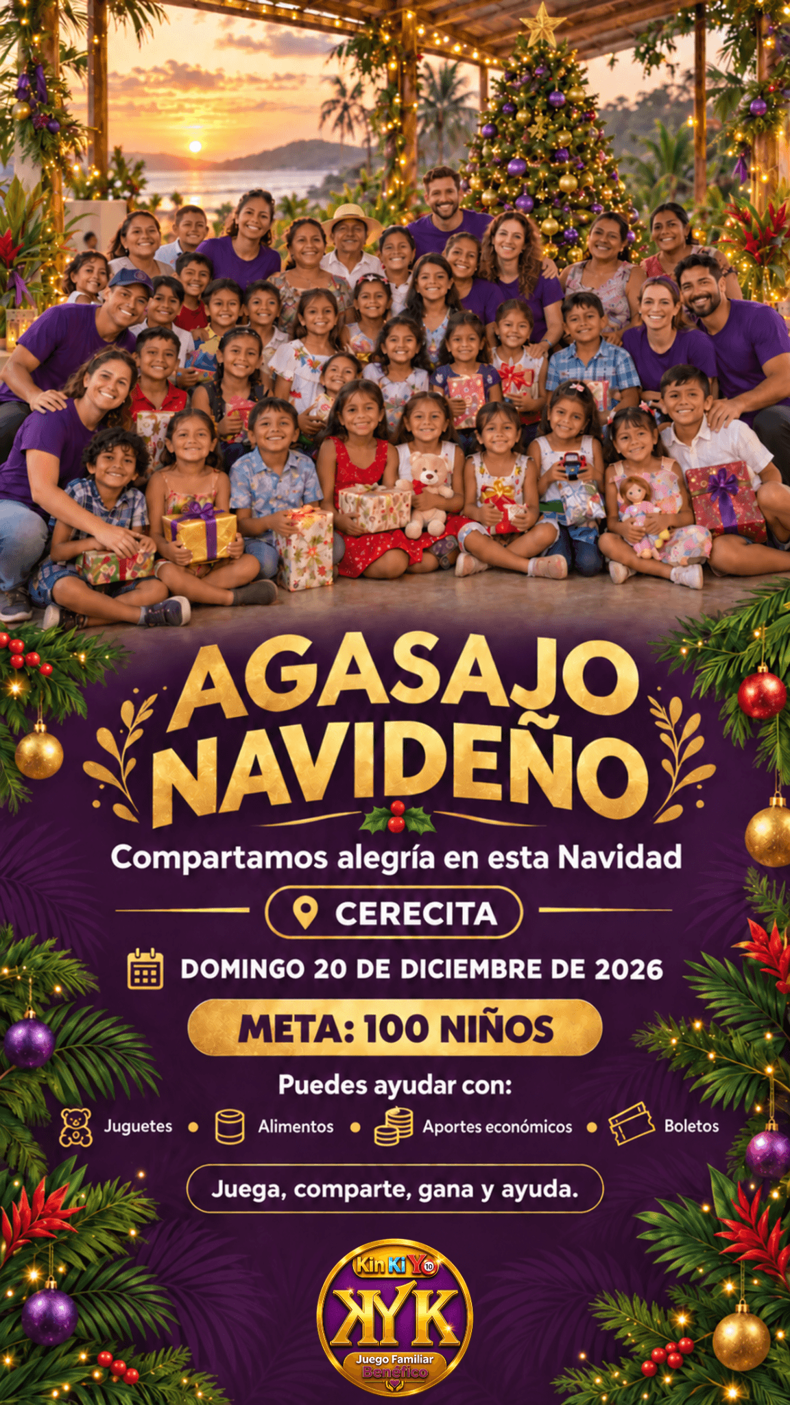 Afiche promocional del agasajo navideño para 100 niños de Cerecita Principal: Sí